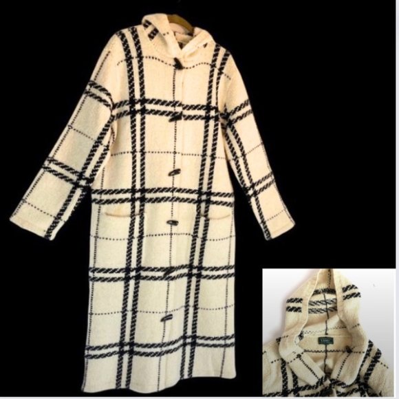 VTG L. RALPH LAUREN Heavy Knit Lambswool Hooded Toggle Tartan Midi-Cardigan Sz L - Picture 2 of 16